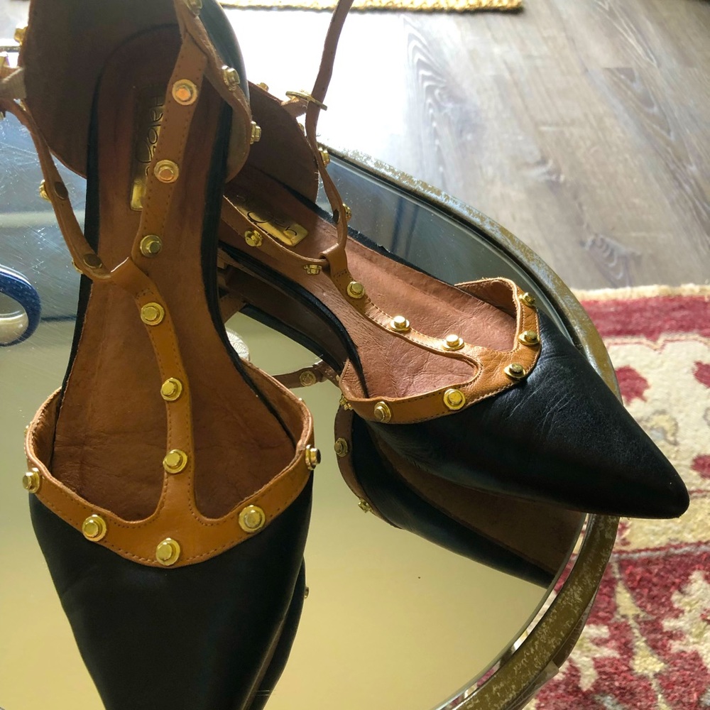 Studded Black and Tan Women's Shoes